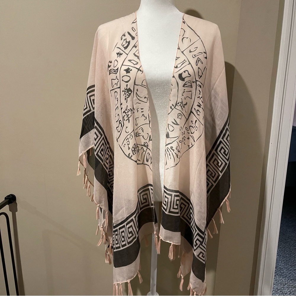 Pink and Black Decor Accent with Fringe kimono